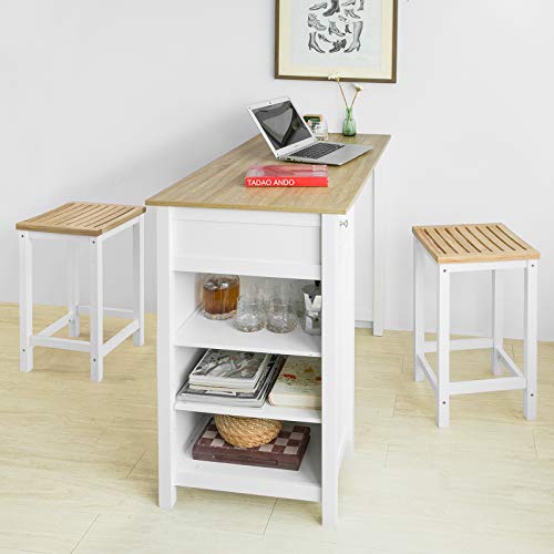 SoBuy FWT64-WN Mesa Barra Bar Mesa Alta de Comedor con 1 Cajón y 3 Estantes Blanco Altura 90cm ES