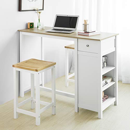 SoBuy FWT64-WN Mesa Barra Bar Mesa Alta de Comedor con 1 Cajón y 3 Estantes Blanco Altura 90cm ES