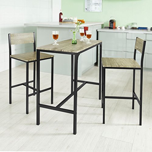 SoBuy Juegos de Muebles Altas, Mesa de Cafetería, 3 Piezas Set de Balcón, Set de Bar, OGT03, ES (2 Sillas)