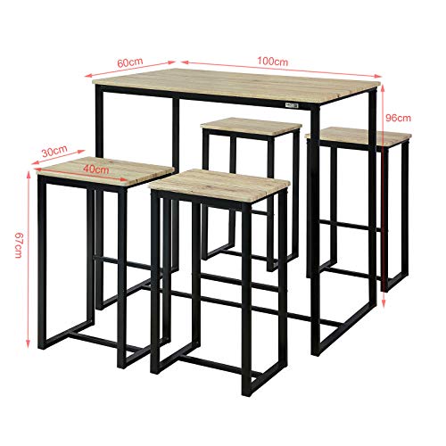 SoBuy OGT15-N Set Mesa Alta de Bar y 4 Taburetes Muebles Bar Comedor ES