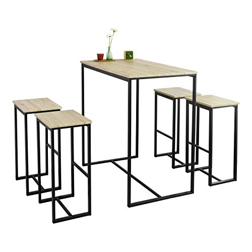 SoBuy OGT15-N Set Mesa Alta de Bar y 4 Taburetes Muebles Bar Comedor ES