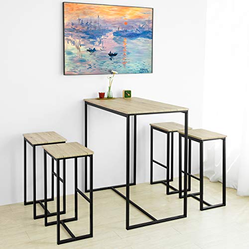 SoBuy OGT15-N Set Mesa Alta de Bar y 4 Taburetes Muebles Bar Comedor ES