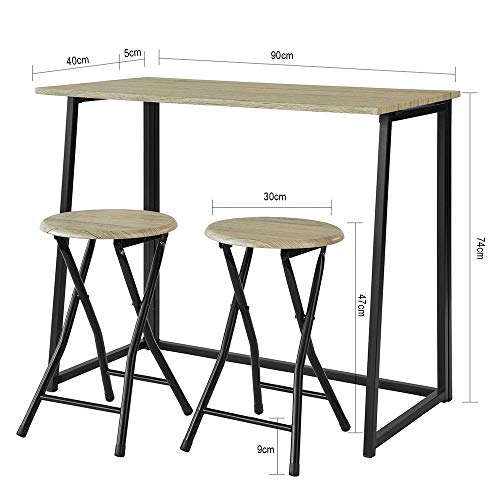 SoBuy OGT18-N,ES Set Mesa Alta de Bar y 2 Taburetes,Mueble Plegable para Cocina (2 Taburetes)