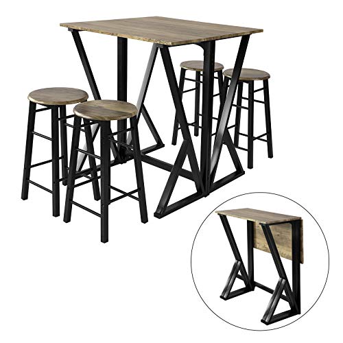 SoBuy OGT24-N Set Mesa Alta Plegable y 4 Taburetes Desayuno Muebles Bar Comedor ES (4 Taburetes)