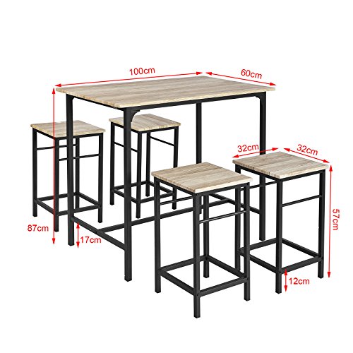 SoBuy Set Mesa Alta de Bar y 4 Taburetes OGT11-N,ES (4 sillas)