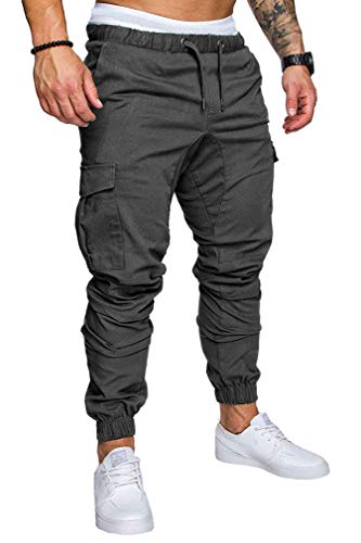 Socluer Cinturón de algodón elástico de los Hombres Pantalones de Carga Largos con cordón Bolsillos Laterales Pantalones Deportivos Pantalones de Jogging Ropa Deportiva