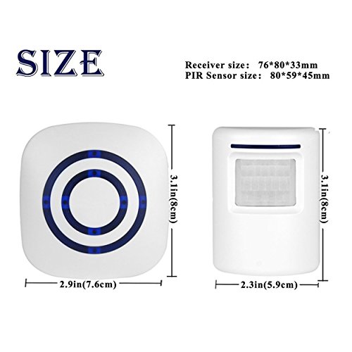 SODIAL Detector sensor de movimiento de puerta de negocios inalambrico Alarma de entrada de seguridad de casa con 1 receptor enchufable y 1 detector PIR resistente a la intemperie (blanco)