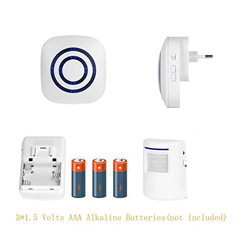 SODIAL Detector sensor de movimiento de puerta de negocios inalambrico Alarma de entrada de seguridad de casa con 1 receptor enchufable y 1 detector PIR resistente a la intemperie (blanco)