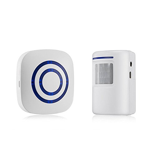 SODIAL Detector sensor de movimiento de puerta de negocios inalambrico Alarma de entrada de seguridad de casa con 1 receptor enchufable y 1 detector PIR resistente a la intemperie (blanco)