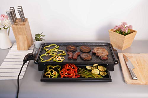 SOGO SS-10340 Plancha de Asar eléctrica o Raclette con Revestimiento de Piedra. Amplia Zona de cocción 26 x 46cm. Calienta rápido. Bandeja Extraible. para Todo Tipo de Platos a la Plancha.