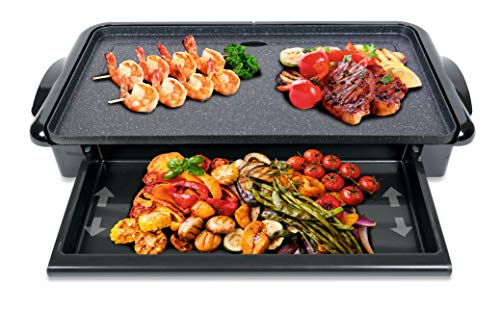 SOGO SS-10340 Plancha de Asar eléctrica o Raclette con Revestimiento de Piedra. Amplia Zona de cocción 26 x 46cm. Calienta rápido. Bandeja Extraible. para Todo Tipo de Platos a la Plancha.