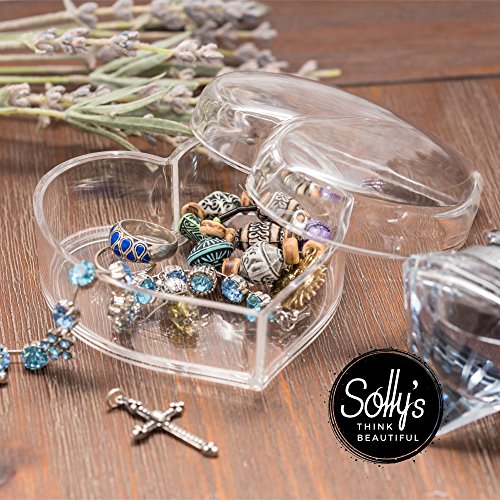 Solly's Clara - Contenedor en Forma de corazón de acrílico para Joyas, cosméticos - Caja de Regalo para niñas - Transparente