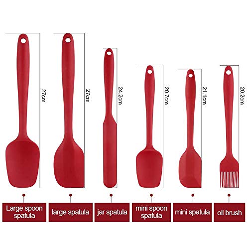 SoloKing Espátulas de Silicona de 6 Piezas Espátulas de Cocina de Goma Antiadherentes Resistentes al Calor con Núcleo de Acero Inoxidable para Cocinar, Hornear y Mezclar (rojo)