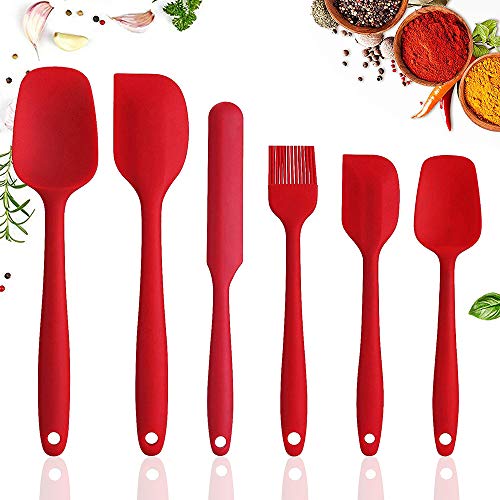 SoloKing Espátulas de Silicona de 6 Piezas Espátulas de Cocina de Goma Antiadherentes Resistentes al Calor con Núcleo de Acero Inoxidable para Cocinar, Hornear y Mezclar (rojo)