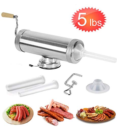 Songlela Máquina de Salchichas, Embutidos Manual 3L Salchicha de Acero Inoxidable Stuffer Fabricante de Carne de Relleno de La Máquina Embutidor de Salchichas con 3 Tubos de Llenado Perrito Caliente