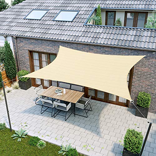 SONGMICS 2 x 3 m Vela Solar, Resistente al Agua Más que 1000 mm, 93% Protección UV Vela Solar en Poliéster Resistente a Desgarro y Intemperie, para Patio de Jardín Terraza Camping, Color Arena GSH23EY