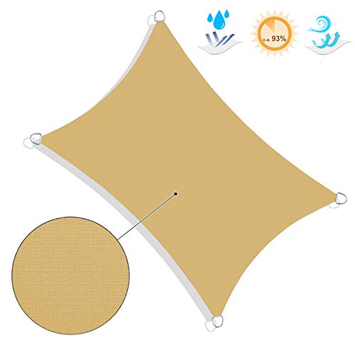 SONGMICS 2 x 3 m Vela Solar, Resistente al Agua Más que 1000 mm, 93% Protección UV Vela Solar en Poliéster Resistente a Desgarro y Intemperie, para Patio de Jardín Terraza Camping, Color Arena GSH23EY