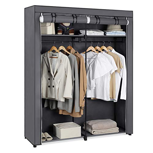 SONGMICS Aramrio de Tela, Armario Portátil con Varillas para Colgar, Perchero, Plegable, Guardarropa, para Dormitorio, Estudio, 140 x 43 x 174 cm, Gris RYG02GY