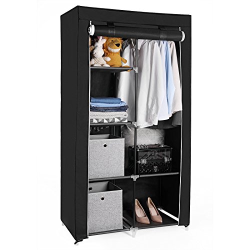 SONGMICS Armario de Tela, Organizador de Almacenamiento de Ropa con 2 Rieles Colgantes, 6 Estantes, Diseño Personalizable, 88 x 45 x 170 cm, para Dormitorio, Departamento, Negro RYG84H