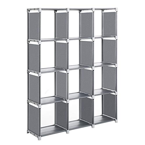 SONGMICS Cubos de Almacenamiento, Librería con 12 Compartimentos, Armario Modular, para Salón, Dormitorio, Baño, 105 x 30 x 140 cm, Martillo de Goma Incluido, Gris LSN12GY