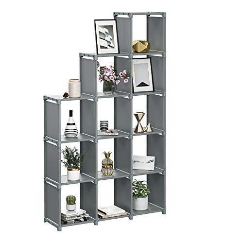 SONGMICS Cubos de Almacenamiento, Librería con 12 Compartimentos, Armario Modular, para Salón, Dormitorio, Baño, 105 x 30 x 140 cm, Martillo de Goma Incluido, Gris LSN12GY