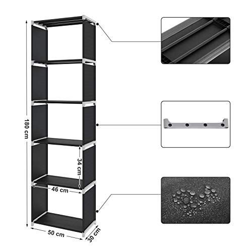 SONGMICS EstanterÍa de Almacenamiento, LibrerÍa de 5 Niveles, Organizador para Zapatos, Cada Estante Tiene Capacidad de 5 kg, 50 x 30 x 180 cm, para HabitaciÓn, SalÓn, Armario, Negro LSN15H