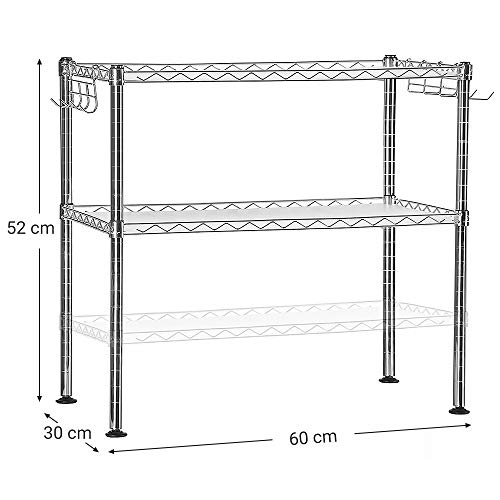 SONGMICS Estantería de Cocina, Estantería Cromada Multifuncional Organizador para Cocina Soporte para microondas con 2 estantes Altura Ajustable LGR20C