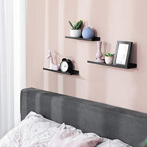 SONGMICS Estantes de Pared Metálicos, Juego de 3 Estantes Flotantes, Estilo Industrial, para Decoración, Marcos de Fotos, Adornos, 6 Tornillos Incluidos para Montaje, Diseños Múltiples, Negro LFS12BK