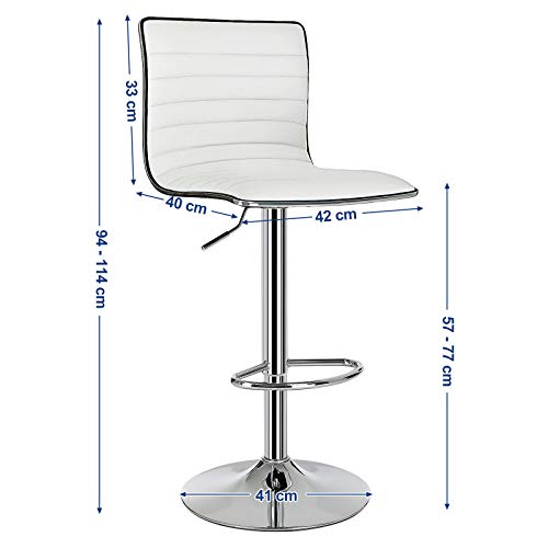 SONGMICS LJB65W - Taburete de Bar con Respaldo Sintético, 18.38 kg, color Blanco, 40 x 42 x 94 cm, Lote de 2