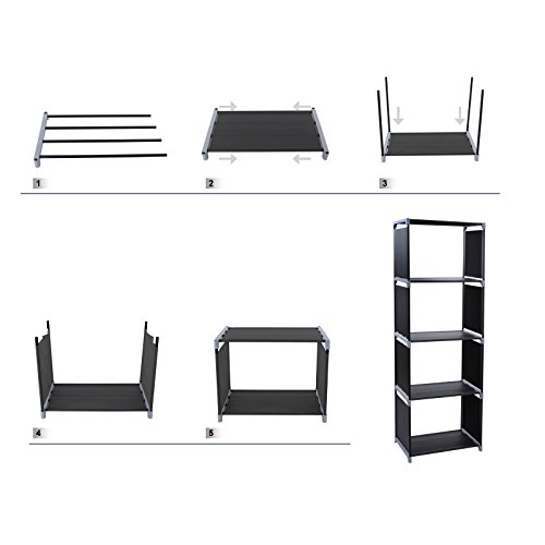 SONGMICS LSN14H-Estantería de pie (4 Compartimentos, 147 x 50 x 30 cm), Tela, Negro, 50 x 30 x 147 cm