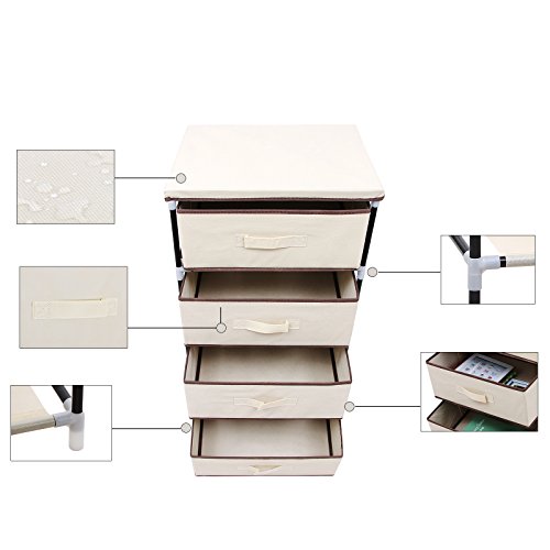 SONGMICS Organizador con 4 cajones Armario de Tela Modular Multiusos Beige 45 x 38 x 84,5 cm RLG14M