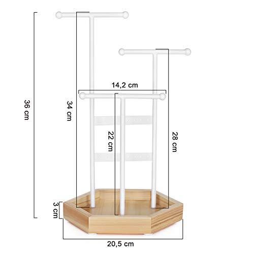 SONGMICS Soporte, Expositor, Baumschmuck aus Metall und Madera, Collares, Pulseras, Ohrringe, Ringe, Geschenk für Mujeres, Weiß JJS03NW, Eisenrahmen, Weiß 20,5 x 18 x 36 cm