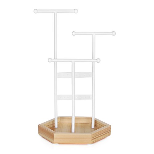 SONGMICS Soporte, Expositor, Baumschmuck aus Metall und Madera, Collares, Pulseras, Ohrringe, Ringe, Geschenk für Mujeres, Weiß JJS03NW, Eisenrahmen, Weiß 20,5 x 18 x 36 cm