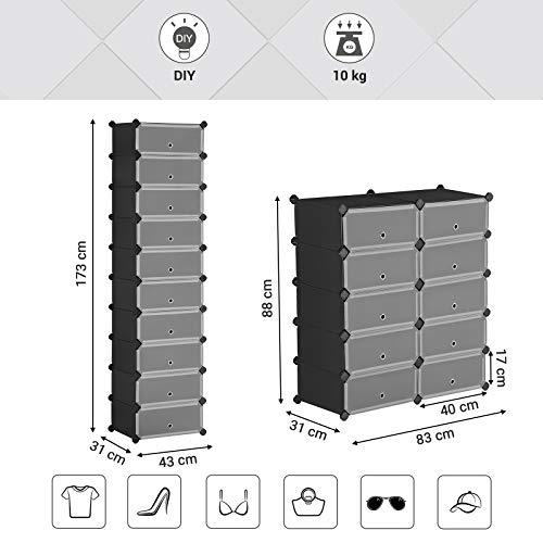 SONGMICS Zapatero con Enclavamiento, Almacenamiento Rectangular, Estantería Modular para Bricolaje de 10 Ranuras, 40 x 30 x 17 cm por Cada Ranura, Armario de Alambre Metálico, Negro LPC10HV1