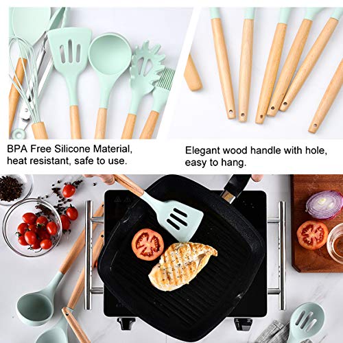 Songway Juego de Utensilios de Cocina para cocinar de Silicona 12pcs con Rejilla Anti derrames