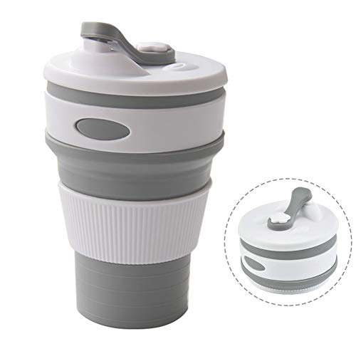 SOOJET Taza de café Plegable, Reutilizable Taza de Viaje de Silicona Plegable 350 ml/12 oz Tazas para Capuchino Espresso Copa para Camping Caminatas Picnic - Gris