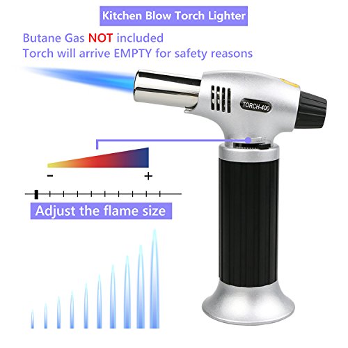 soplete antorcha encendedor, cocina recargable antorcha butano culinario con cerradura de seguridad y llama ajustable para bricolaje, crema, brulée, repostería, postres, soldadura