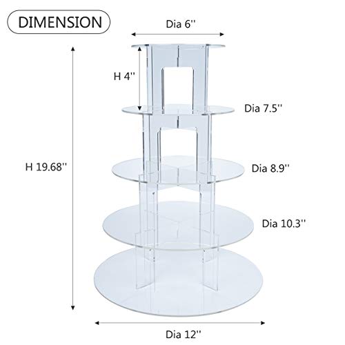 Soporte Cupcake, ULIFEME 5 Pisos Soporte para Tartas, Cupcake Stand Acrilico para Boda, Cumpleaños, Fiesta, Muffins y Tarta, Base Cupcake Diámetro 12'' / 10.3'' / 8.9'' / 7.5'' / 6'' (Redonda)