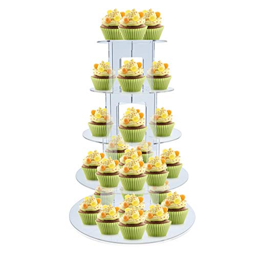 Soporte Cupcake, ULIFEME 5 Pisos Soporte para Tartas, Cupcake Stand Acrilico para Boda, Cumpleaños, Fiesta, Muffins y Tarta, Base Cupcake Diámetro 12'' / 10.3'' / 8.9'' / 7.5'' / 6'' (Redonda)