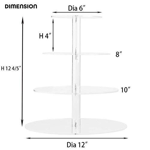 Soporte Cupcakes, ULIFEME Cupcake Stand Acrilico para Boda, Cumpleaños, Fiesta, Muffins y Tarta, 4 Pisos Transparente Soporte para Cupcakes, Diámetro 12''/10''/8''/6'', 4 mm de Espesor y Forma Redonda