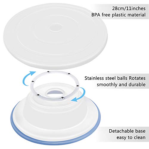 Soporte de torta giratorio de placa de pastel de WisFox Plato giratorio de decoración de pastel de placa giratoria con 2 juegos de cuchillos, juego de 3 capas suaves de glaseado