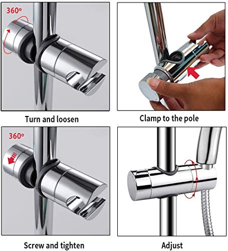 Soporte Ducha Barra, BETOY 22-25mm ABS Almohadilla Ajustable del Cromo del Soporte de la Abrazadera del Resbalador de Ducha Rotating 360 Degrees, para el Cuarto de Baño