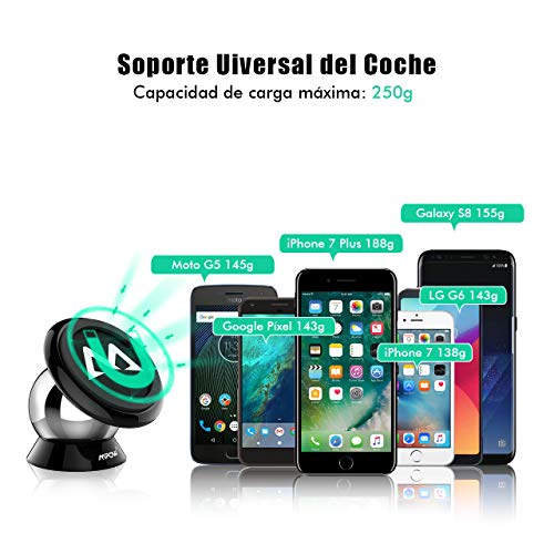 Soporte Magnético Universal con Pegatinas Metalicas, Mpow Iman Móvil Coche / Soporte Auto Car Mount Metálico 360° Rotación Apoyo Pegar a Cualquier Superficie Limpiado para iPhone7/ 6/ 6s 6 Plus, Google Pixely, Galaxy S8, Moto G5,LG G6 y Otros Smartphones