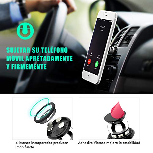 Soporte Magnético Universal con Pegatinas Metalicas, Mpow Iman Móvil Coche / Soporte Auto Car Mount Metálico 360° Rotación Apoyo Pegar a Cualquier Superficie Limpiado para iPhone7/ 6/ 6s 6 Plus, Google Pixely, Galaxy S8, Moto G5,LG G6 y Otros Smartphones