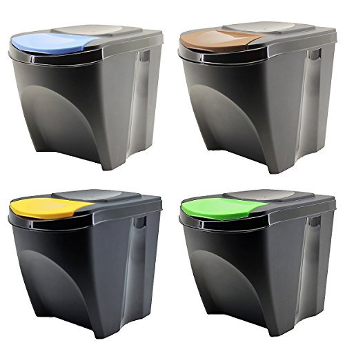 Sortibox - Juego de 4 cubos de basura, para la cocina, baño, papeleras (80 L, 4 cubos de 20 L), cubos para separar la basura, antracita, 39,2 x 29,3 x 33,5 cm