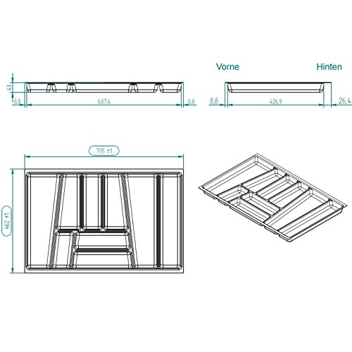 Sotech SO-Tech® Cubertero ORGA-Box® II para Cajón de Nobilia 80 cm (Cubertero: 462 x 705 mm) Color Gris Argentado