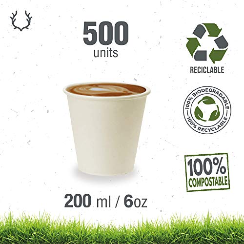 Soul Forest - Vasos Reciclables de Cartón 200 ml - Pack de Vasos Desechables Biodegradables para Café con Leche, Café Cortado y Agua - 500 Unidades