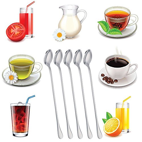 SourceTon - Juego de cucharas para mezclar té helado, café, cóctel, batido y bebidas frías (10 unidades, acero inoxidable)