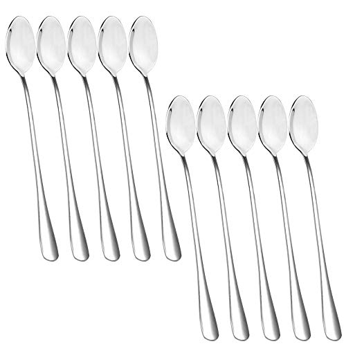 SourceTon - Juego de cucharas para mezclar té helado, café, cóctel, batido y bebidas frías (10 unidades, acero inoxidable)