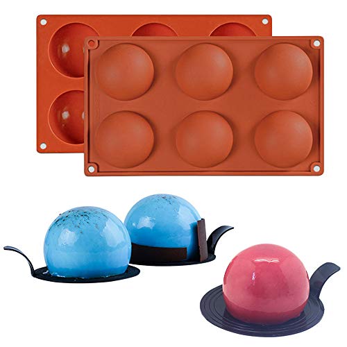 SourceTon - Molde de silicona con 6 agujeros, 6 cavidades, bandeja de silicona de media esfera (naranja) para chocolate, pasteles, gelatina, pudín, jabón hecho a mano